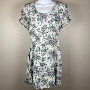 Vintage All That Jazz White Floral Mini Dress Rose‎ Print Short Sleeve 11/12